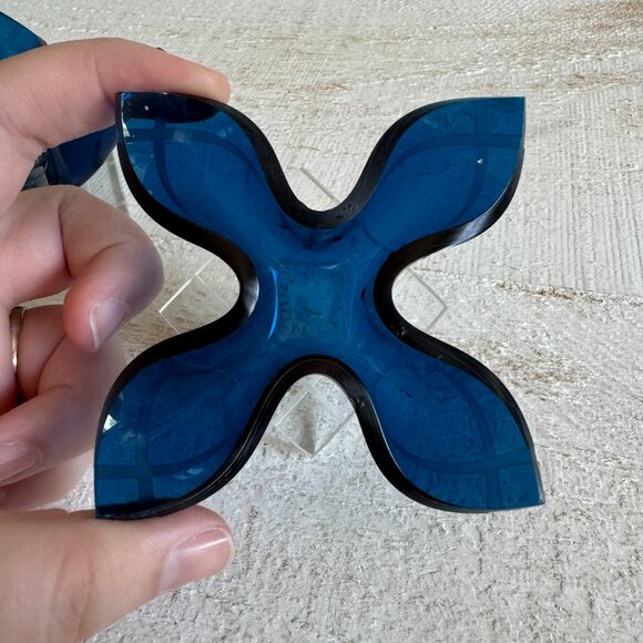 Vintage Cobalt Blue Hard Plastic Formed Candlestick Holders - Picture 5 of 8